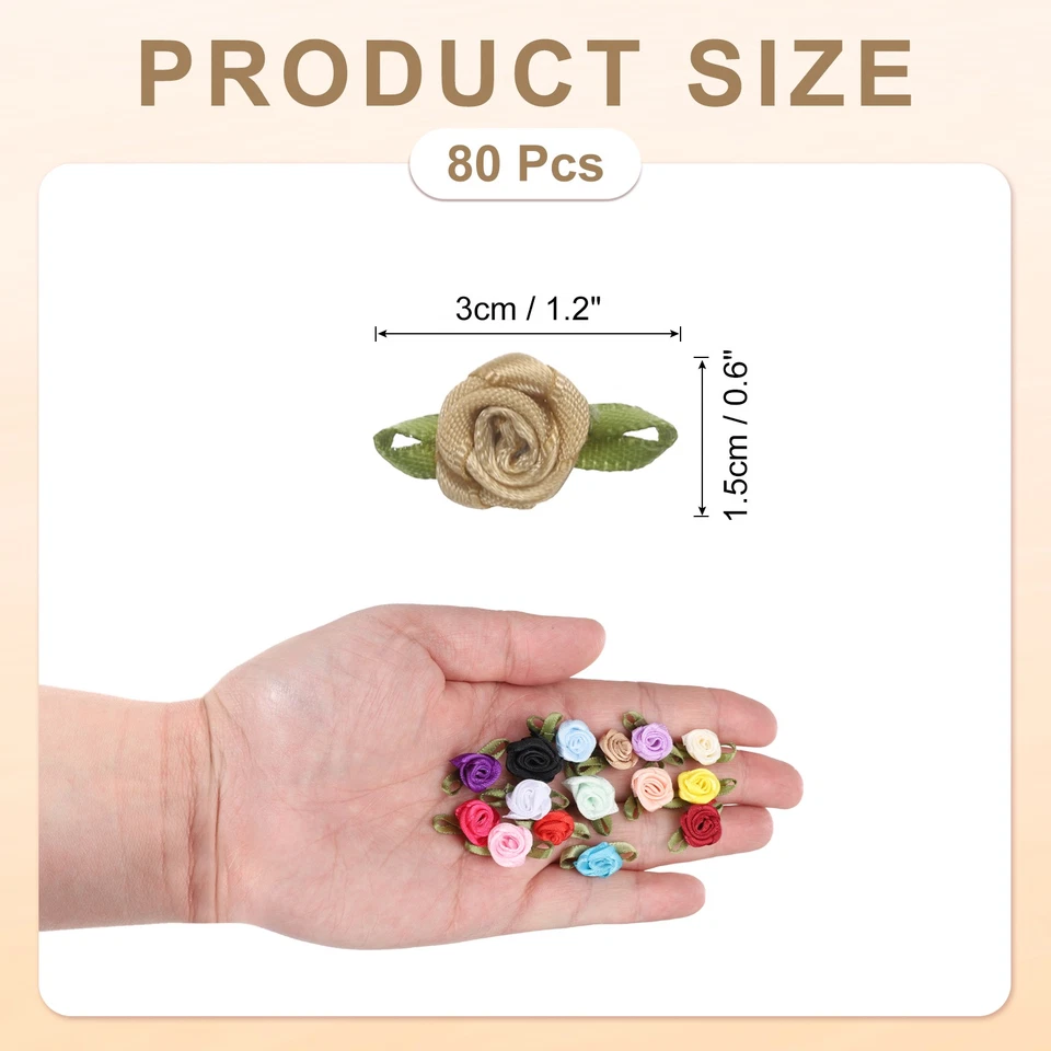 80 Pcs Khaki Mini Roses Bow 15mm Ribbon Roses for Appliques Crafts Foto 2 de 4