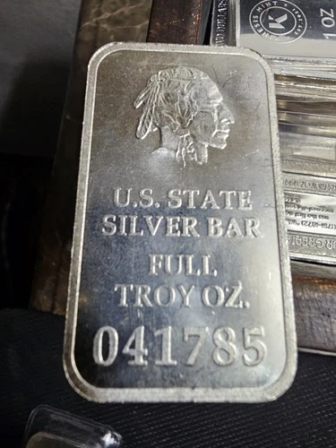 1 Troy Oz Fine Silver .999 Illinois State Commemorative Silver Bar.