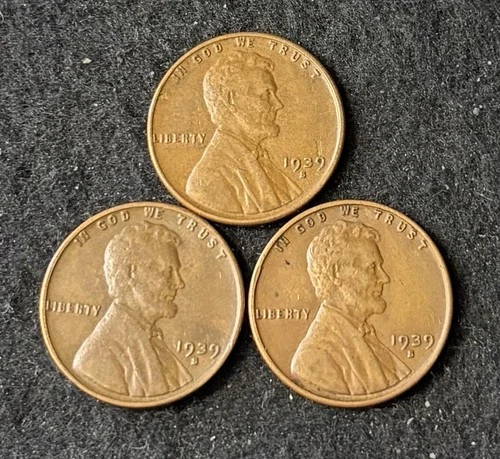 1939 S (3 Coins) Lincoln Wheat Pennies- Free Shipping