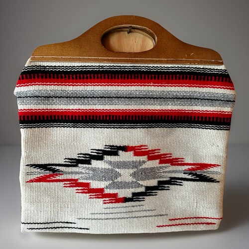 VTG 30s-40s Chimayo Ganscraft Wool Southwest Handbag Purse Wooden Handle L@@K
