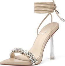 Strappy Stiletto Rhinestone Clear High Heels Lace Up Gladiator
