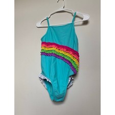 Gymboree Girls Size 12 One Piece Swimsuit Rainbow Ruffle Aqua Summer