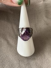 Vtg Sterling Silver 925 Pear Cut Amethyst Statement Ring, Size 6.25