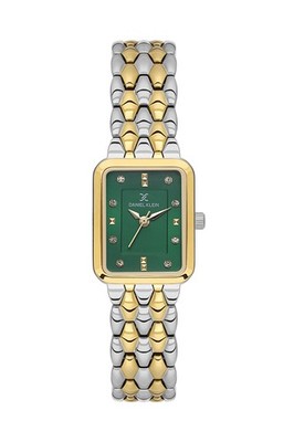 Womens 21mm Rectangle Quartz Watch Steel Strap Two-Tone / Green Dial Petite