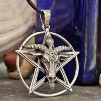 Baphomet AnhäNger Umgekehrtes Pentagramm Halskette 925 Silber Okkulter...