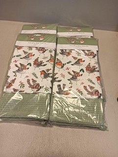 Geschirrtuch 4x 2 Set Motiv Rotkehlchen 70x51cm Baumwolle