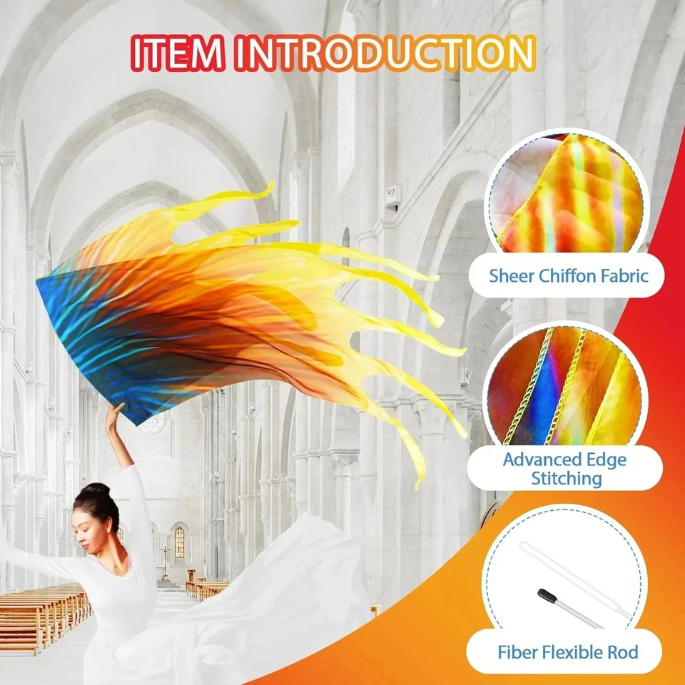 Banderas de adoración de doble capa de 55"" para iglesia de danza, banderas de danza de alabanza para adoración Foto 2 de 4