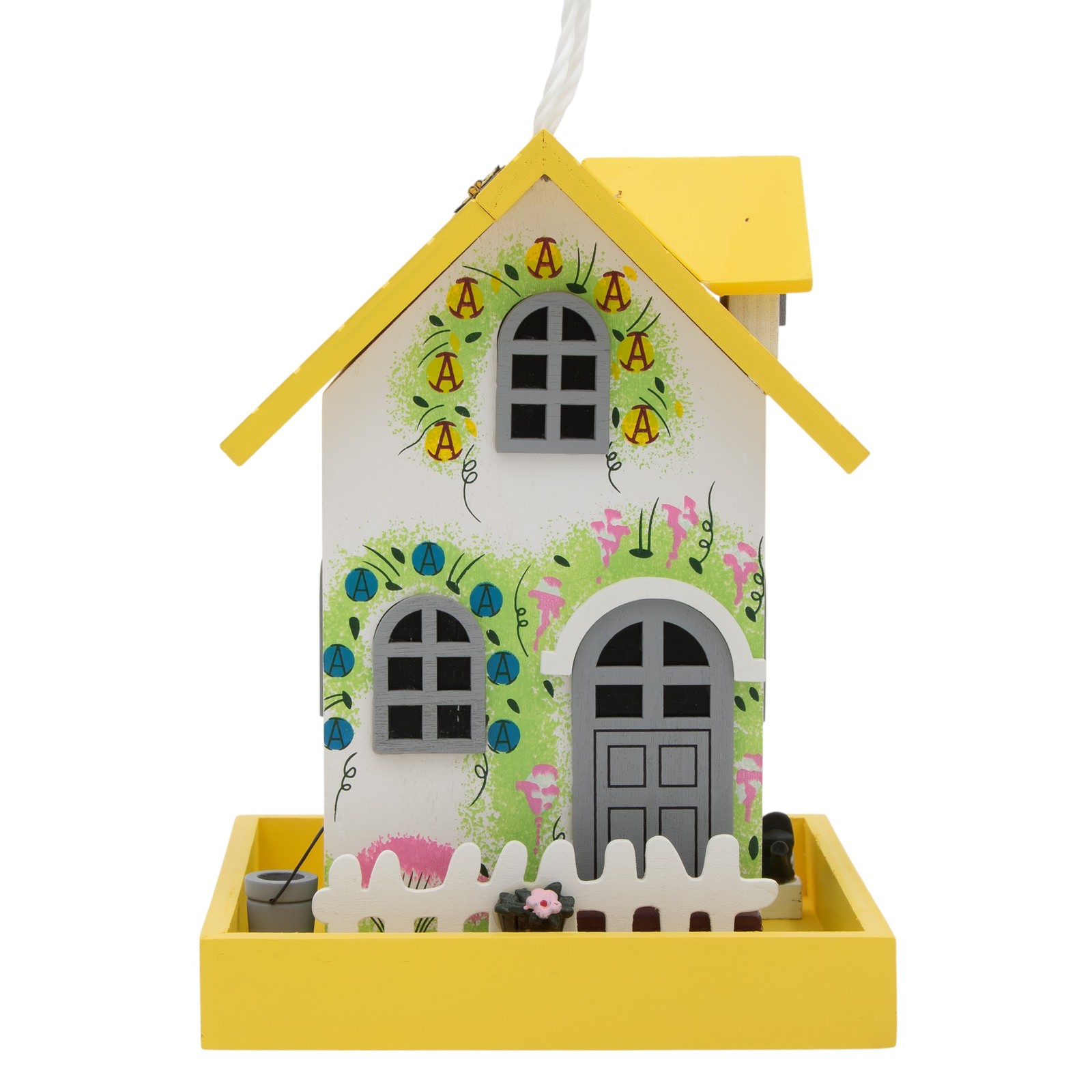 Radiant Treasures Wooden Flower Cottage Handmade Birdhouse in White - Yellow 4490₽