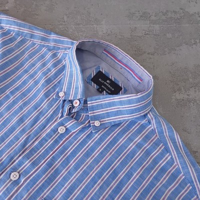 Blue Harbour Hemd Herren Large Blau Gestreift Kurzarm Regular Fit Button-Down