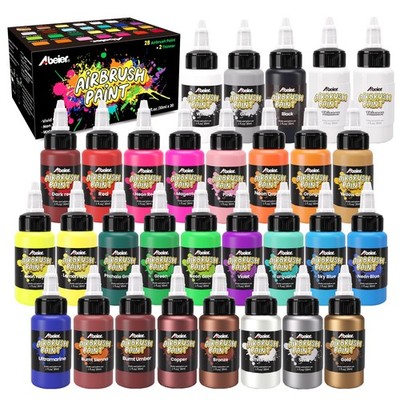 Airbrush Paint, 28 Colors x 1oz (30ml) with 2 Thinner, Ready to Spray, Non-To...