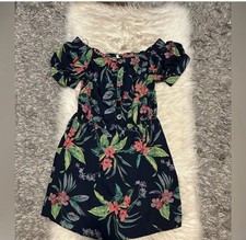 Navy Blue Floral Off-Shoulder Dress Size:L fit M
