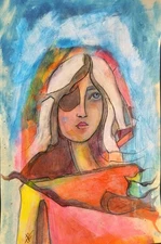  Original Painting Surreal Portrait Abstract 6" X9"Expression   Jess Russell