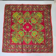 Vintage Paoli Red Green Floral Geometric Square Scarf 27" Old Money Chic Preppy