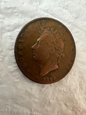 Antique 1826 UK King George IV Left-facing Halfpenny Copper Coin Old