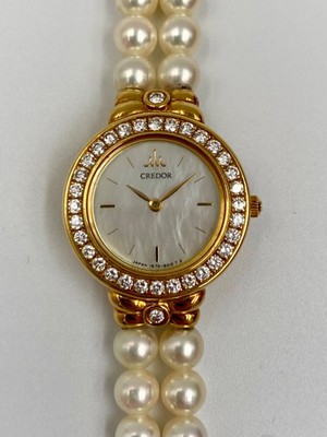 SEIKO Credor 18K Diamond Bezel Akoya Pearl Watch | eBay