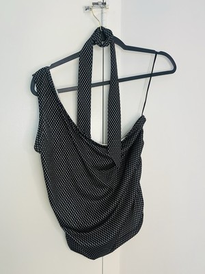 Cherry Mellow Women's Black White Polka Dot One Shoulder Knit Camisole Top XL