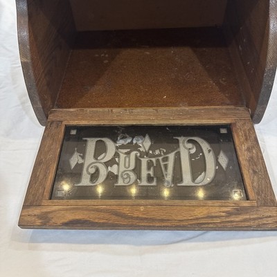 Cornwall Wood Bread Box Black Glass Drop Front 1970's Vtg Country