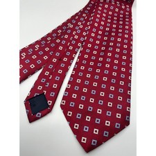 Brooks Brothers 346 Mens Red Silk Geometric Square Pattern Tie Made in USA