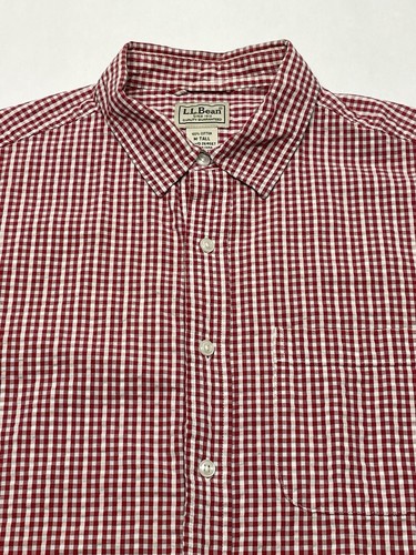 LL Bean Red White Seersucker Plaid Check Button Shirt Sz M Tall Classic 90s Y2K - Picture 2 of 20
