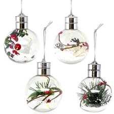 Allgala 4 Pack Twist-On Light Up Chistmas Tree Ball Ornaments with Snow N Vine
