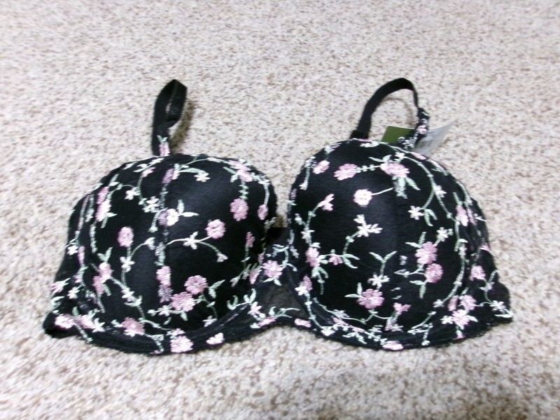 NWT Women’s Black Lace Floral Bra Adored By Adore Me Size 38DD