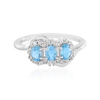Cavill Damen Ring 925 Sterling Silber Blau Oval Topas Zirkon Halo Schmuck