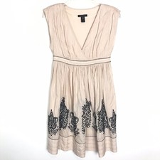 MNG Mango Dress Blush Pink Sleeveless Pleated Lined Embroidered Size 4 Faux Wrap