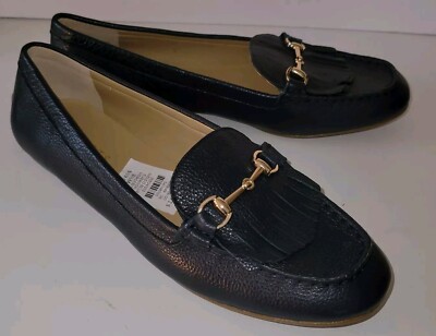 TALBOTS navy Blue Leather Kiltie Horsebit Loafers NWOB - Main Image