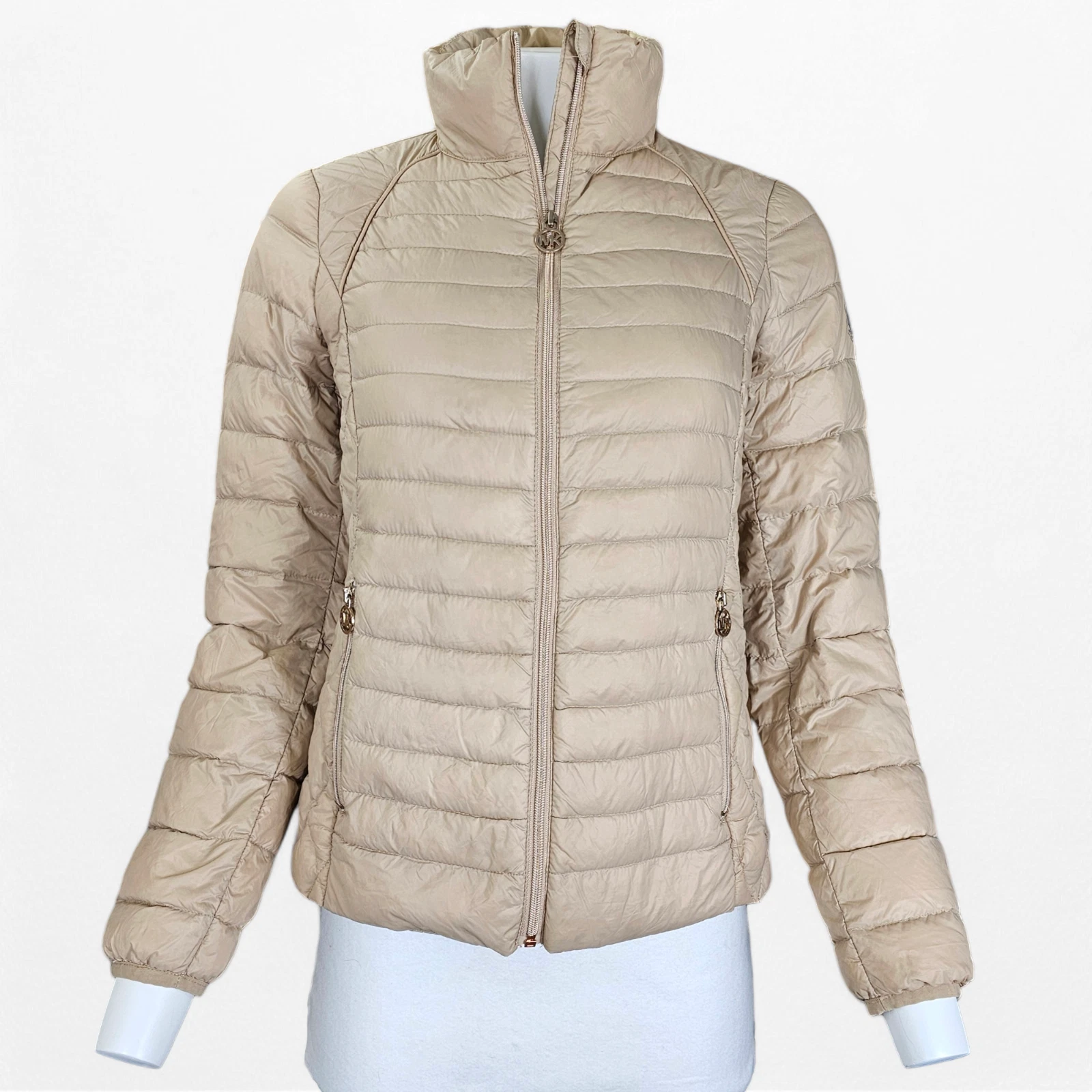Piumino Michael Kors donna S confezionabile trapuntato marrone beige full zip