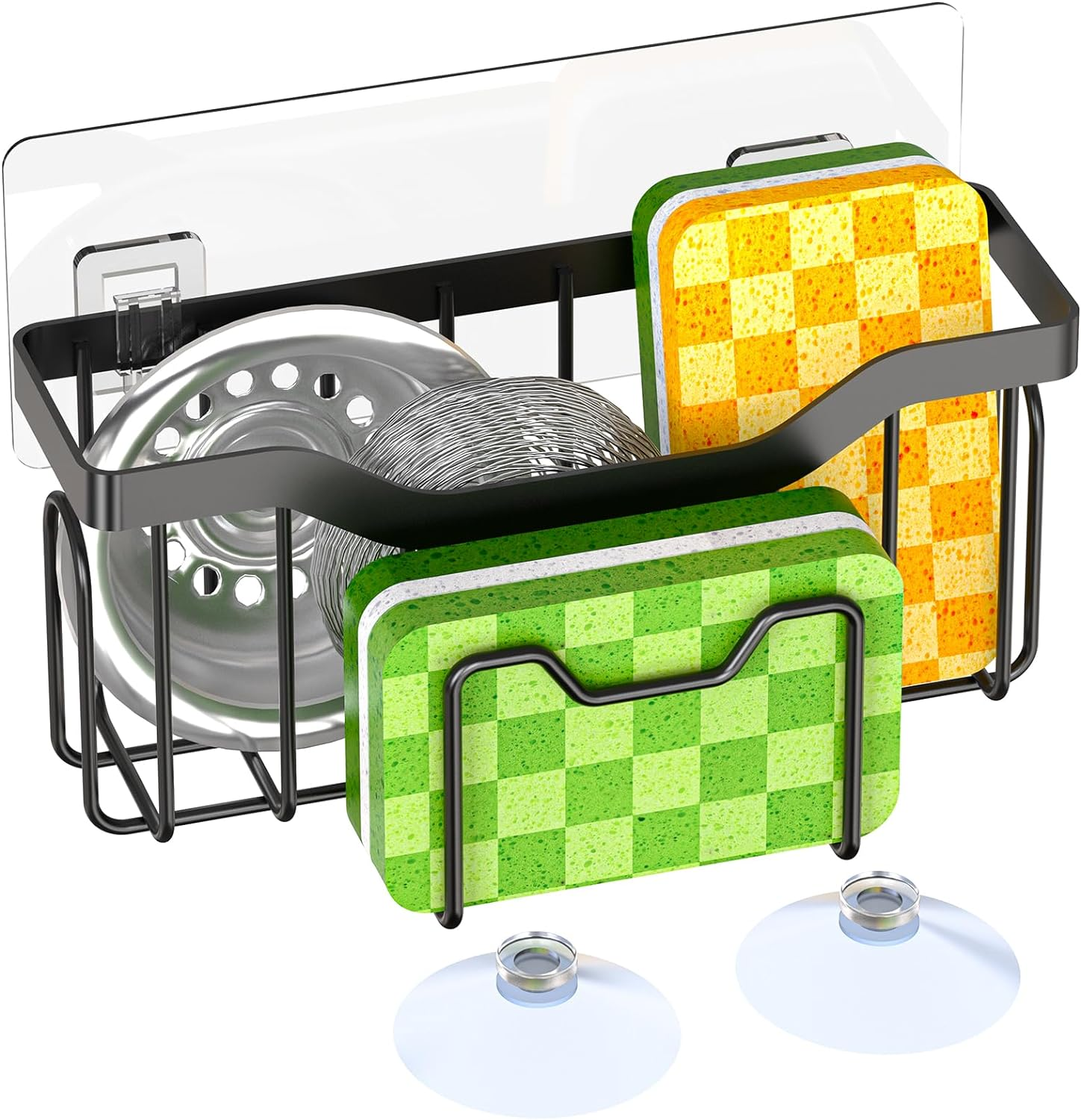 Sponge Holder for Kitchen Sink,2 Installation Ways (Suction Cups&Adhesive Hook),-image