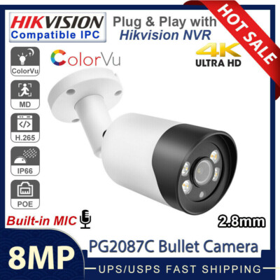 4K ColorVu Hikvision Compatible 8MP 24h Full Time Color PoE MIC Bullet IP Camera