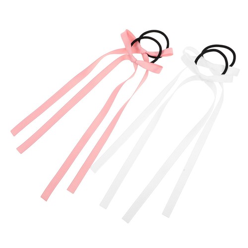 2 Pairs Hair Ties With Ribbon Bows Elastic Hair Bands Girls Braids And Ponytail - Picture 11 of 12