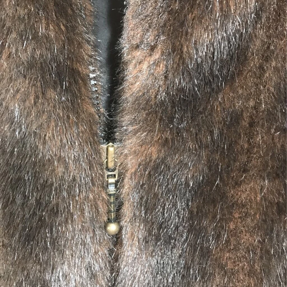 Chaleco Preston & York Mujer Piel Sintética Marrón Cremallera Forrado Cuello Simulado Chaqueta XL Foto 2 de 4