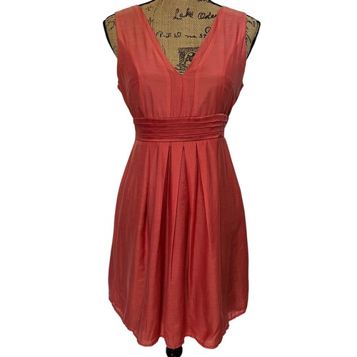 Ärmelloses Baumwoll/Seide Kleid V-Ausschnitt Babydoll Koralle Sommerkleid Größe L