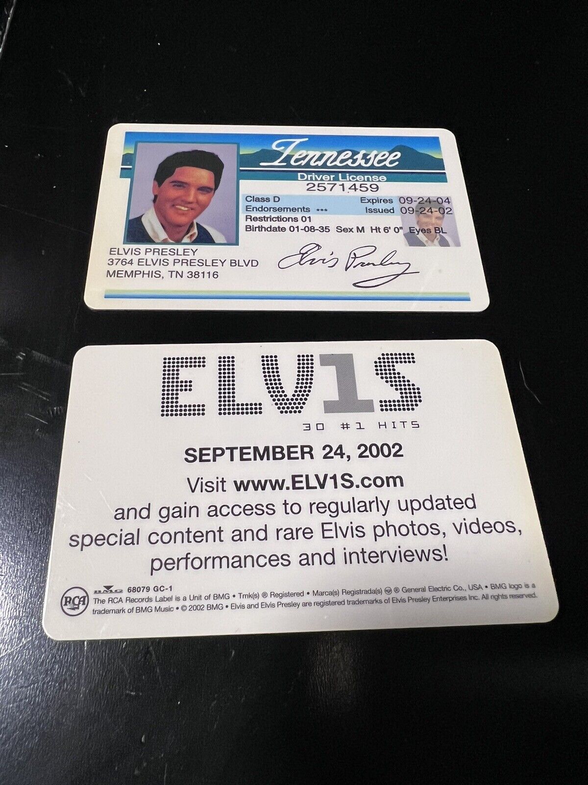 Set of TWO = Elvis Presley drivers license reproduction - RCA Records 2002