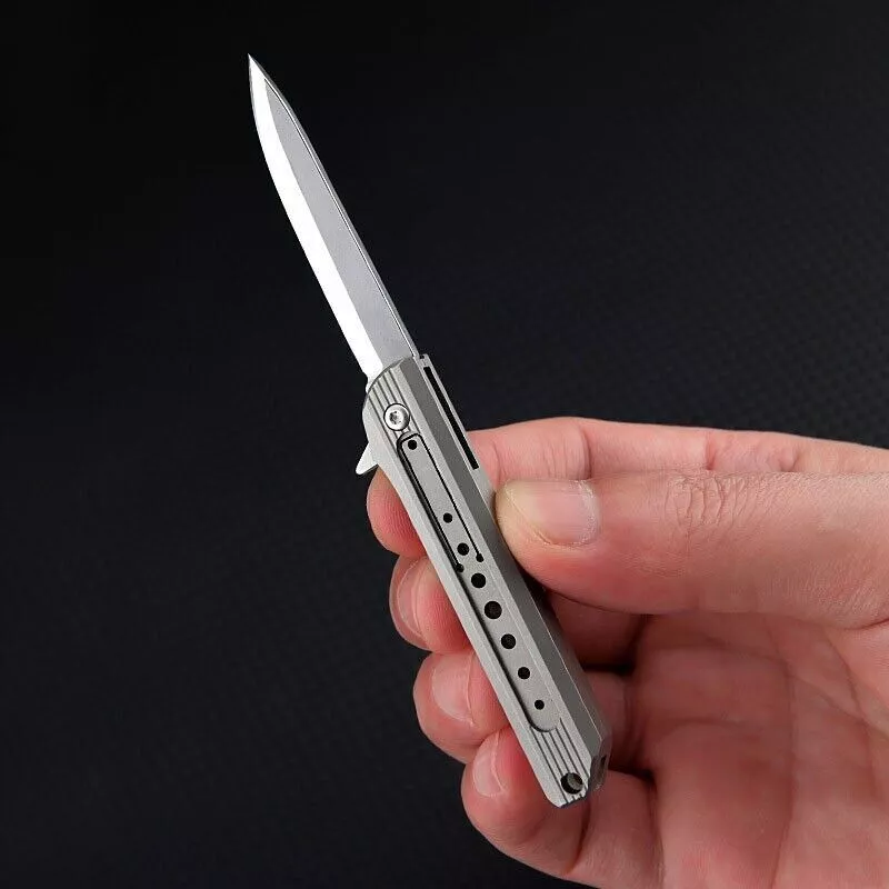 Titanium Alloy Pocket Folding Knife D2 Steel Blade Outdoor EDC Keychain Tool Titanium Alloy Pocket Folding Knife D2 Steel Blade Outdoor EDC Keychain Tool
