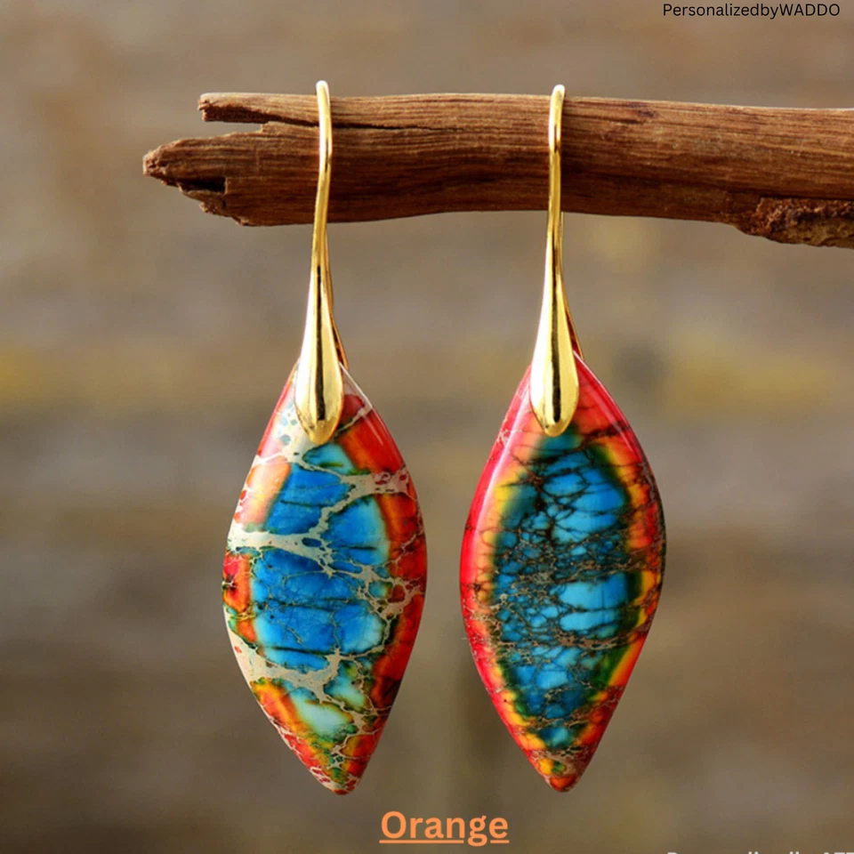 Pendientes colgantes de piedras preciosas naturales con sedimentos marinos de jaspe Foto 4 de 4