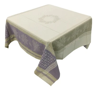 TISSUS TOSELLI French Provencal Jacquard Cotton Tablecloth Lavender & Bees 59 X 59 - France