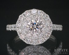 14k White Gold Round Natural 1.25ctw Diamond Halo Engagement Ring 3.9g i18562