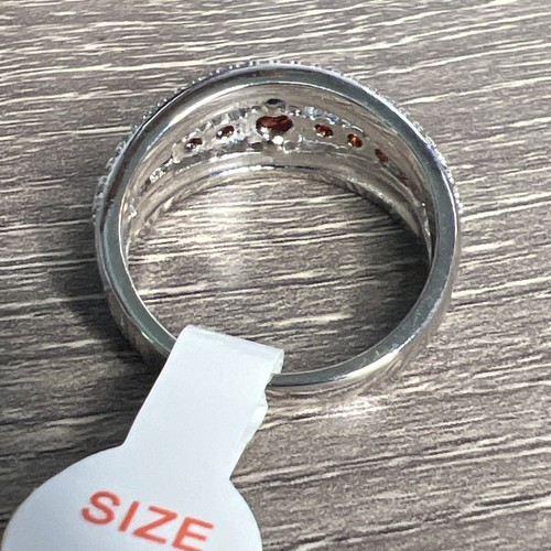 Retro Bomb Party RBP2408 Lab Created Ruby & White Topaz Rhodium Plated Ring 10 - Picture 6 of 6
