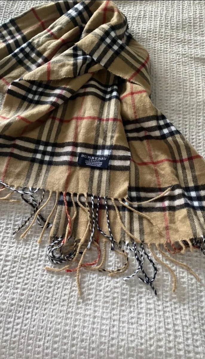 Burberry London 100% Cashmere Classic Plaid 56"x12" Scarf - Made  in England