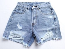 Shein EZwear Women's Basic Ripped Raw Hem Denim Shorts JL3 Blue Size 26