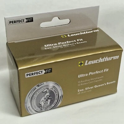 LEUCHTTURM CAPS Ultra Perfect Fit Münzkapseln für 2 oz. Queen's Beasts Silber Münzen 10er Tube