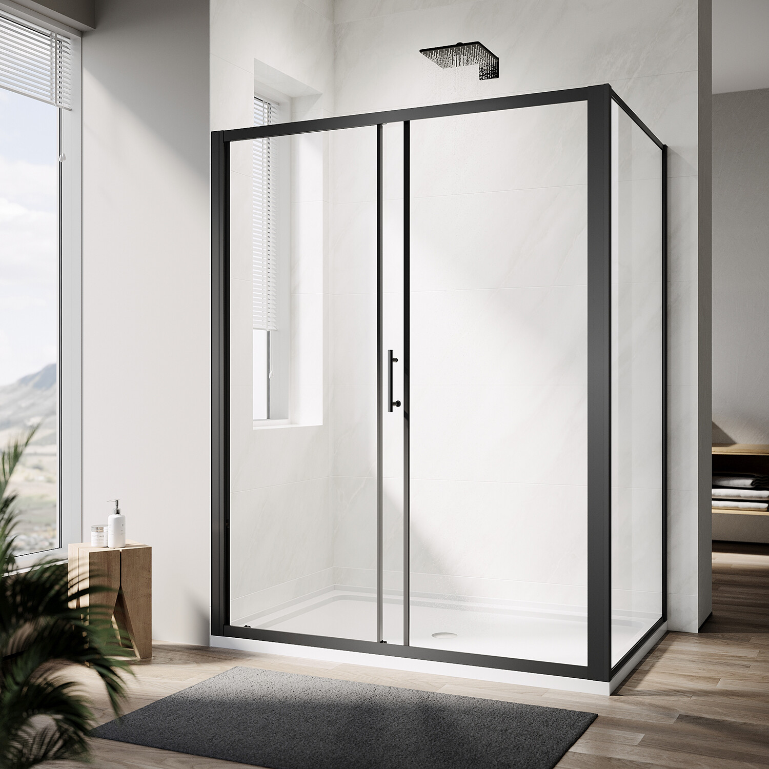 Black Framed Shower Screen 2 Panel Shower Enclosure Sliding Door 1000 ...