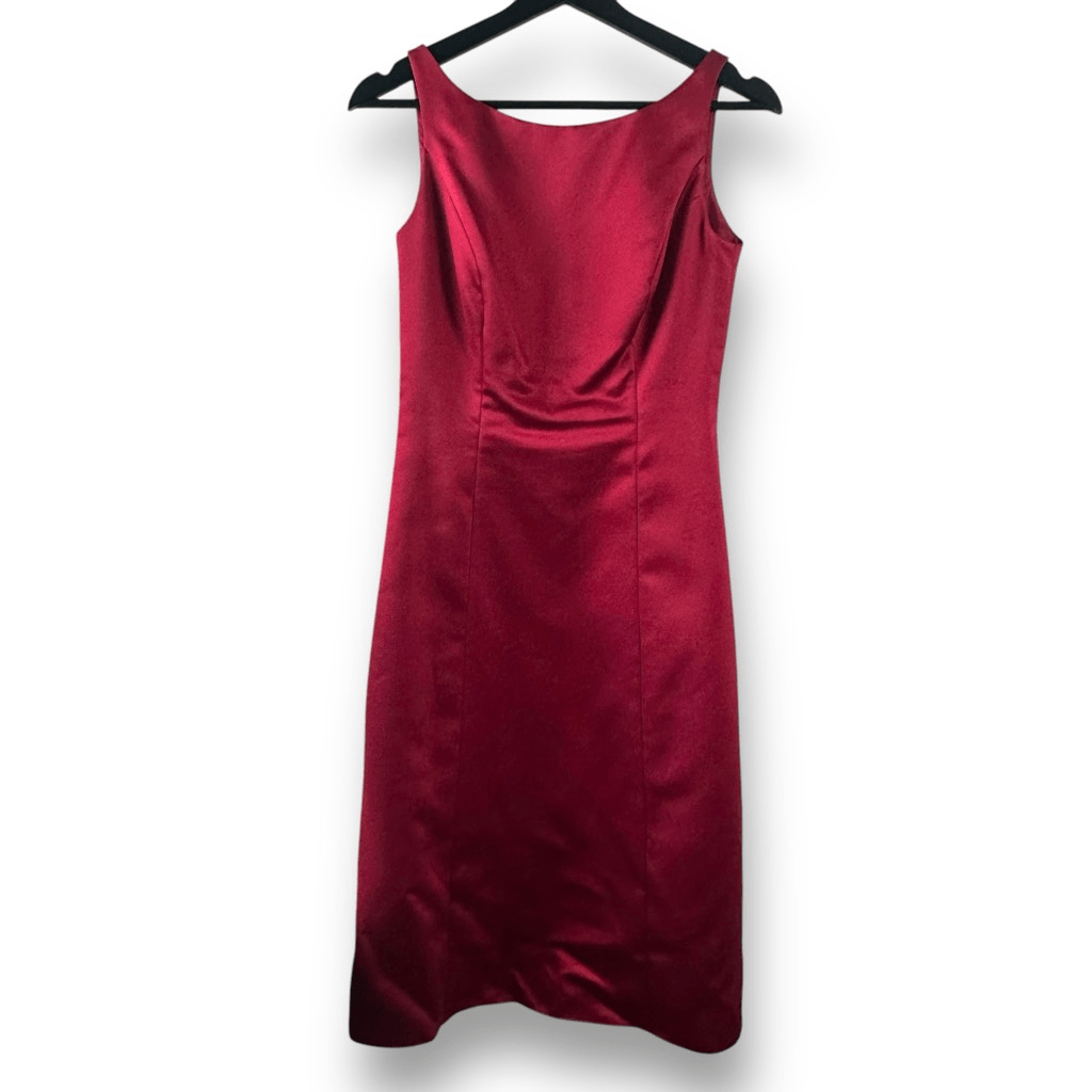 David's Bridal Women's 2 Satin Sheath Dress Maroon Berry Red Midi Semi Formal