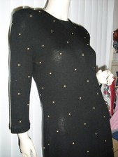 Black knit,gold studs,metal buttons,100%acrylic,sz6,szM.sheath,straight,vintage