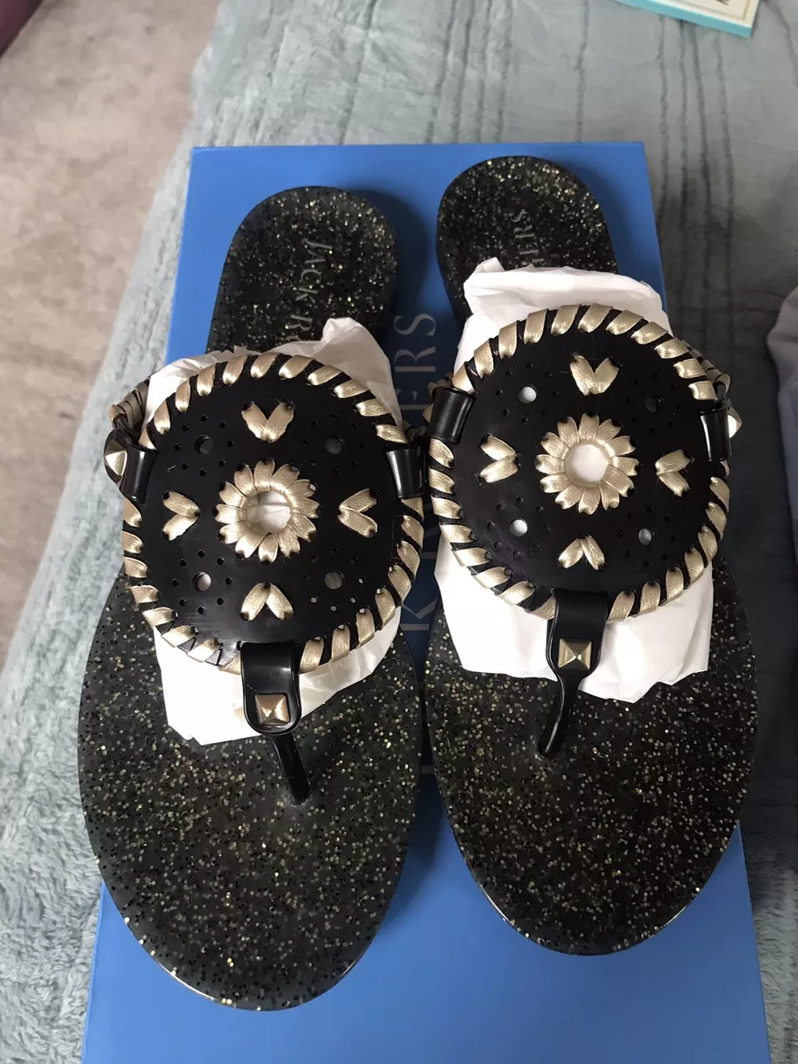 Jack Rogers Georgica Black Gold Sparkle Jelly Sandal Flip Flops