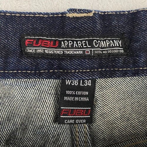 Vintage Fubu Jeans Mens 36x34 Blue Y2K Baggy Cargo Grunge Hip Hop Denim Wide Leg - Picture 6 of 11