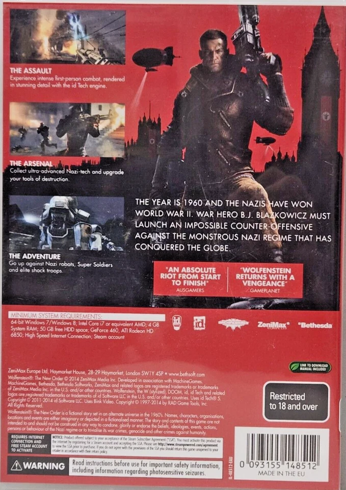 WOLFENSTEIN: THE NEW ORDER - 4 PC DVDs - Image 2 of 3