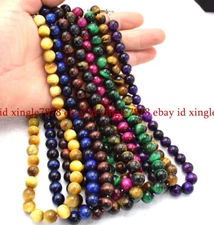 6mm-10mm 100% Natural Multicolor Tiger's Eye Gemstone Beads Necklace 14-36 in